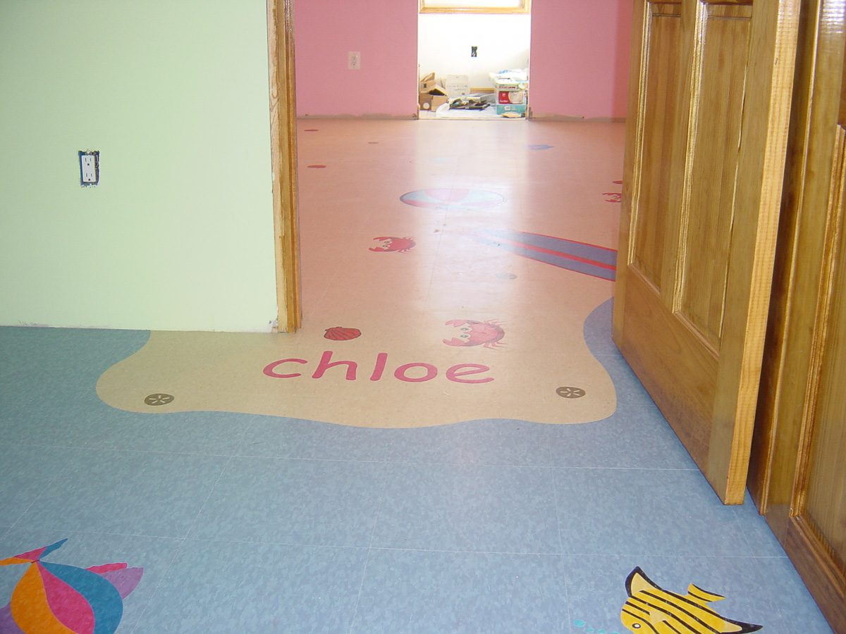 Playful floor design in kids' room