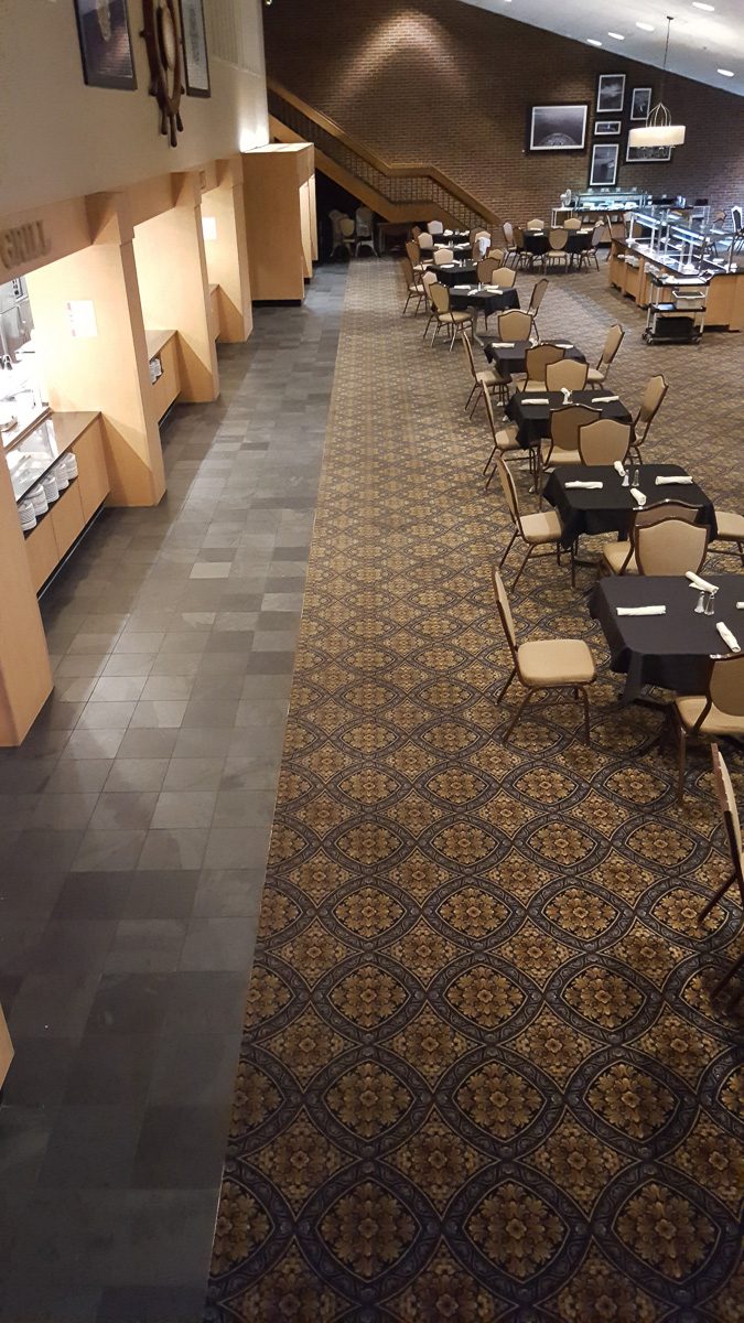 Empty banquet hall with tables set