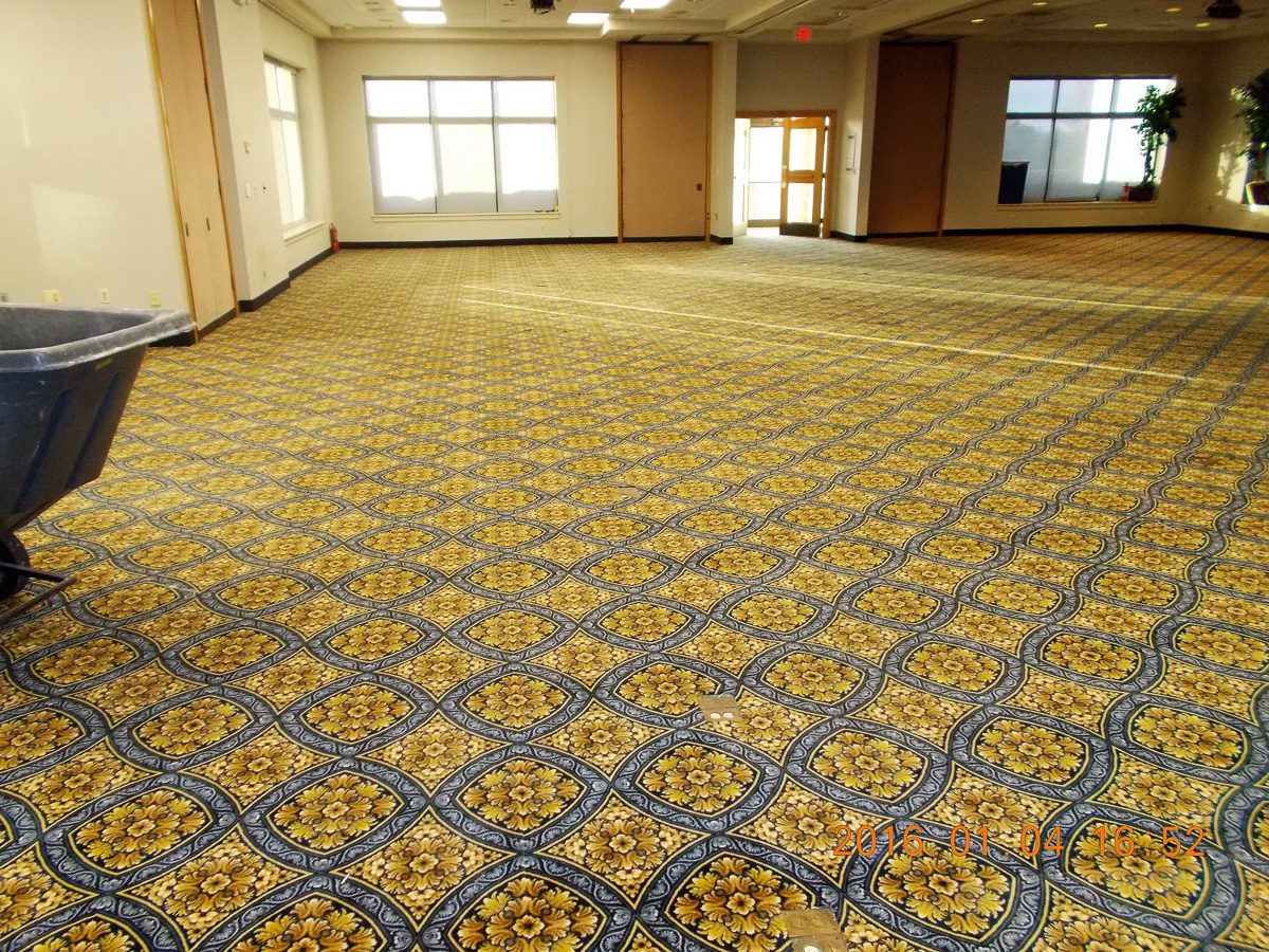 Large room with floral carpet design