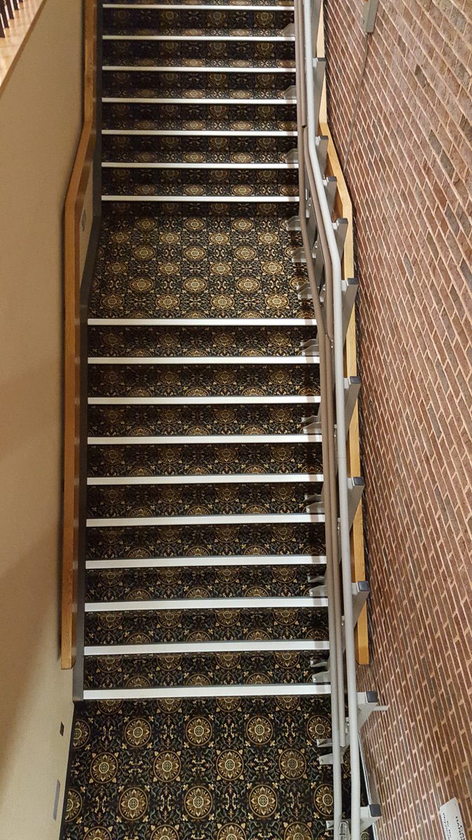 Patterned carpet on indoor staircase