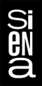 Vertical text logo "Siena" on black background.