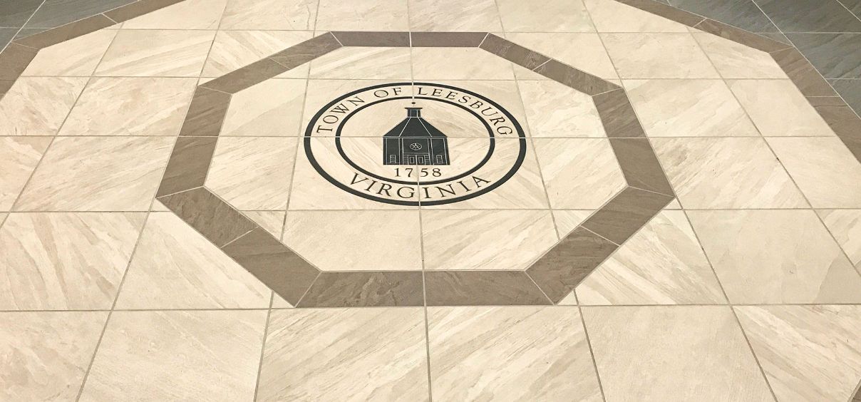 Town of Leesburg Virginia seal on floor.
