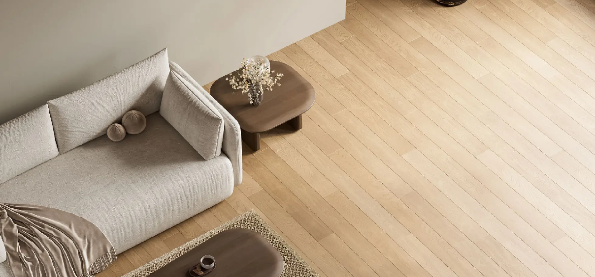 Modern living room with wooden flooring.